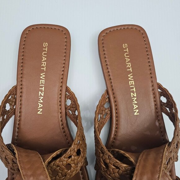 Stuart Weitzman Thea Sandal Womens 8 Tan Woven Leather Flat Summer Designer - Picture 8 of 14